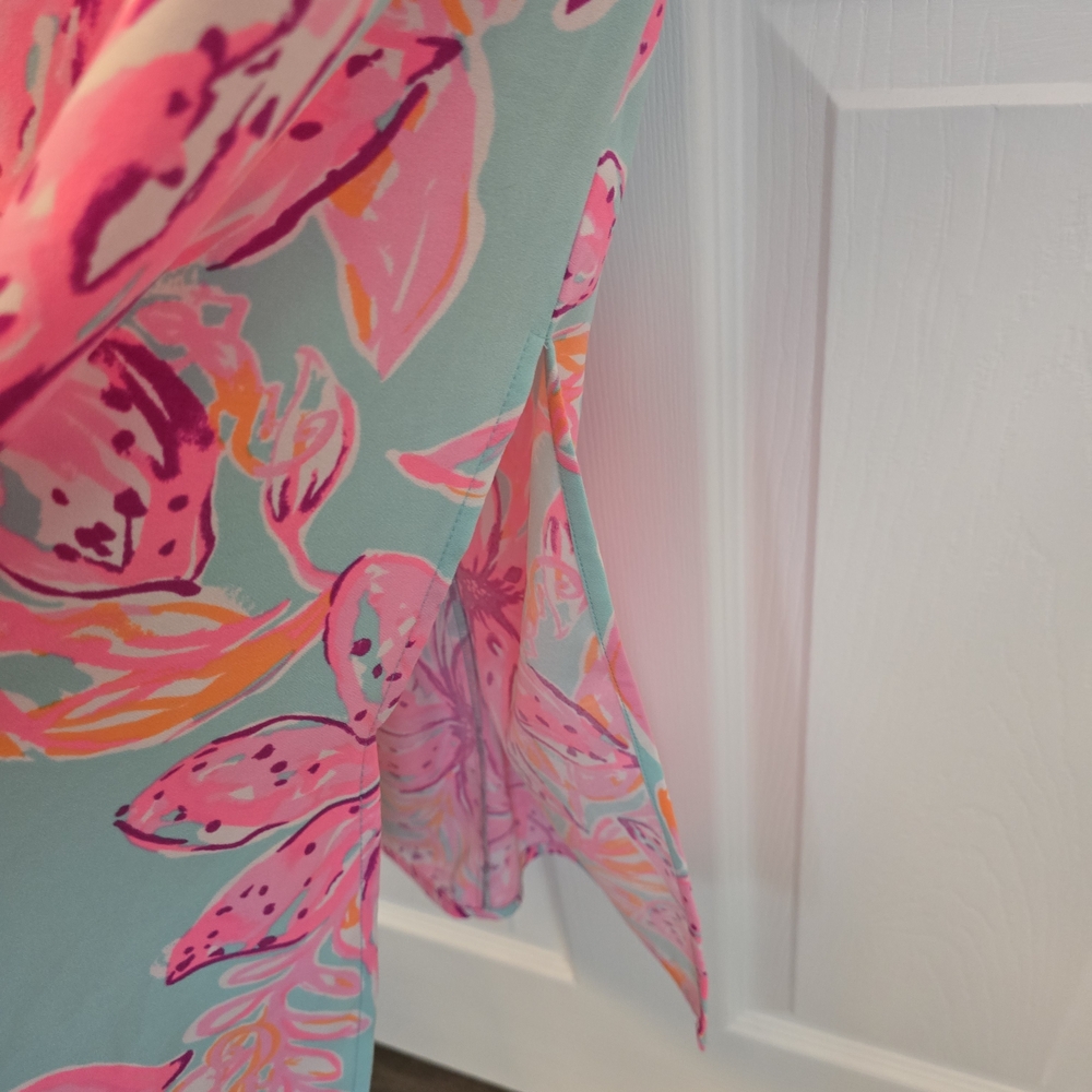 Lilly Pulitzer Aqua Floral Maxi Dress with Pink & Coral Blooms - Picture 6 of 11